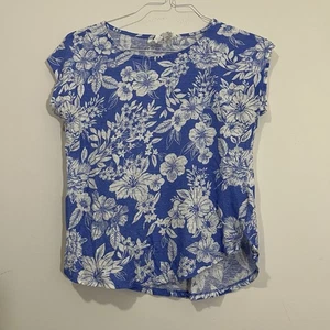 C&C California Damen 100% Leinen T-Shirt Gr. M blau geblümt kurz Flügelarm Coastal - Bild 1 von 12