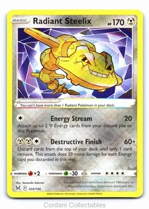 Radiant Steelix 124/196 - Lost Origin - Tarjeta Pokémon - Casi Como Nueva - Imagen 1 de 2