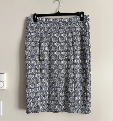 Anthropologie Maeve Emmy Skirt Textured Geometric Pencil Blue W/ Gold Thread - Image 1 of 4