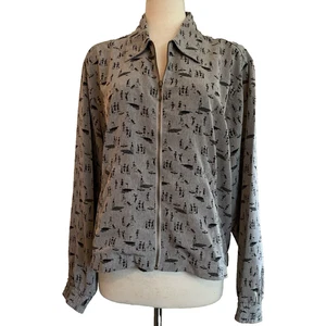 Rare Vintage Line-Up For Sport Golf All Over Print Jacket Bomber Zip Large Grey - Picture 1 of 10