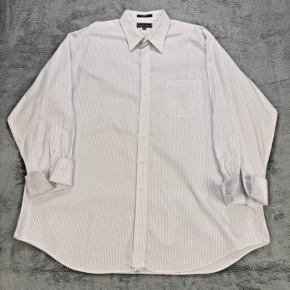 Paul Frederick French Cuff Shirt Men 18.5 35 White Striped LS Button Front - Image 1 of 4