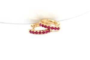 14k Huggy Hoops Small Hoop Earrings Natural Ruby Stones .12ct Pair of Hoops - Picture 1 of 12