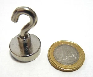 10 Neodym-Magnet rund 20 mm mit Haken hält ca. 11,0 kg - Bild 1 von 1