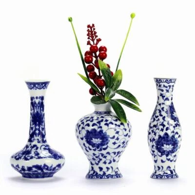 Blue and White Vase Set of 3 Cute Ceramic Bud vase in Bulk for Farmhouse Tabl... - Image 1 of 4