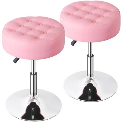 2 PCS Adjustable Vanity stools Round Ottoman Makeup Chair for Bedroom Pink - Image 1 of 4