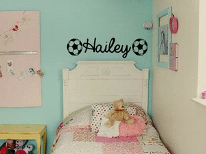 GIRLS PERSONALIZED NAME SOCCER Wall Decal Kids Children Bedroom Home Decor - Picture 1 of 1
