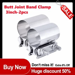 2Pack Butt Joint Band 3 Inch Exhaust Clamp Sleeve Coupler T304 Stainless Steel - Picture 1 of 8