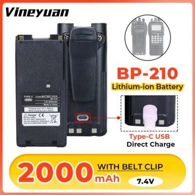 2000mAh Type-C Battery BP-210 For ICOM IC-T3H IC-V8 IC-V81 IC-V82 IC-U82 Radio - Image 1 of 4
