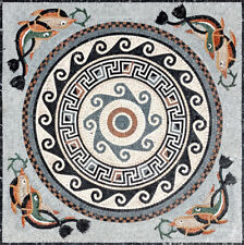 SQ047, 39.37"×39.37" Dolphins Circle Pattern Marble Mosaic Art Tile