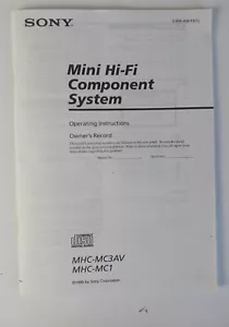 Sony Mini Hi-Fi Component System SOLO MANUALE, MANUALE UTENTE MHC-MC3AV-MHC-MC1 - Foto 1 di 1