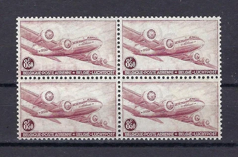 Belgium 1946 Sc# C9 airmail Skymaster Plane Sabena block 4 MNH Cover