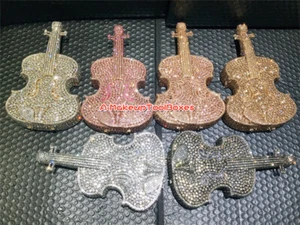 Crystal Violin Shaped Party Evening Wedding Bridal Clutch Bag Minaudiere C135 - Picture 1 of 17