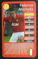 1 x card Top Trumps Football Manchester United 2012 Federico Macheda