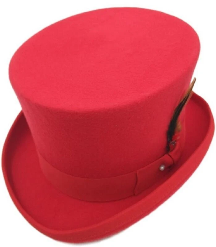Quality Hand Made Red 100% Wool Top Hat Satin Lined Wedding Event Hat 4 Sizes - Image 1 of 1