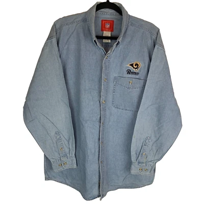 NFL Vintage St Louis Rams Football NFL Long Sleeve Denim Shirt Size Men's Large - Image 1 of 4
