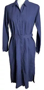 Uniqlo Ines de la Fressange Shirt Dress Belted Navy Linen Blend Pockets Womens S - Picture 1 of 11