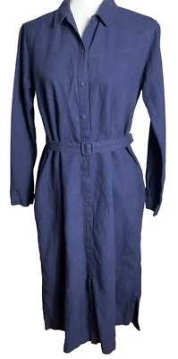 Uniqlo Ines de la Fressange Shirt Dress Belted Navy Linen Blend Pockets Womens S - Image 1 of 4