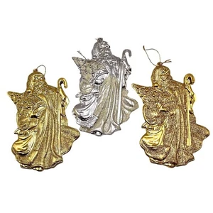 Set 3 Ornamenti Babbo Natale Oro e Argento Grandi Vernice Metallizzata Lucida e Glitter 5" - Foto 1 di 16