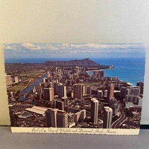 Vtg 1970s Aerial View Waikiki Diamond Head Hawaii Unposted Postcard Deckled Edge - Picture 1 of 2