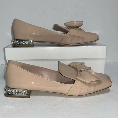 Miu Miu Nude Patent Leather Bow Embellished Heel Loafers Womens Size 40EU/10US - Image 1 of 4