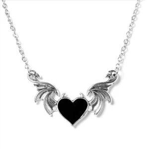 BLOOMCHIC Herz Fledermaus Halloween Halskette Silber & Schwarz Neu - Bild 1 von 3