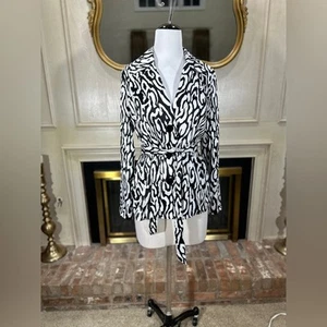 Vintage Brandon Thomas Blazer L Black White Animal Print  Lightweight Career - Picture 1 of 11