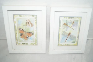 Set If 2 Wood Framed With Mat Butterfly Dragonfly Wall Art Home Decor 7" x 9", - Picture 1 of 8