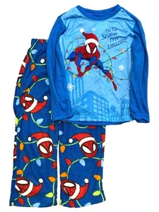 Spider-Man Boys Blue Holiday Pajamas Shirt & Fleece Sleep Pants Set XS (4-5) - Picture 1 of 1