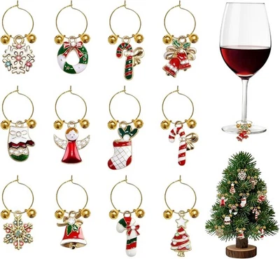 12PCS Holiday Wine Glass Charms, Wine Charms With Crystal for Stem Glasses, Chri - Image 1 of 4