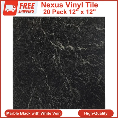 20 Pack Black White Vein Marble Vinyl Nexus Vinyl Tile Peel & Stick 12 x 12 inch - Image 1 of 4