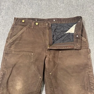 Carhartt Double Knees Men’s 38x30 B194-DKB Insulated Light Wash Stained Brown - Picture 1 of 20