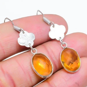Citrine Gemstone Handmade 925 Sterling Silver Jewelry Earring 1.89" J805 - Picture 1 of 2