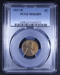 1917-D Lincoln Wheat Cent - 1c PCGS MS63 BN - Brown - Picture 1 of 4