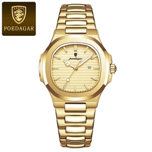 Reloj Cuadrado Lujo Dorado Mujer Impermeable Luminoso Fecha Acero Inoxidable Cuarzo - Imagen 1 de 13