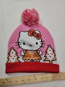 Hello Kitty Beanie Winter Christmas Pink Polka Dot knit Sanrio gingerbread Euc  - Picture 1 of 4