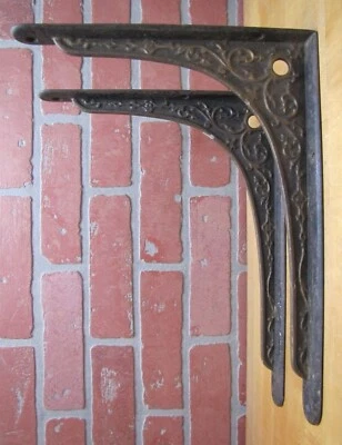 Antique Decorative Arts Cast Iron Pair Brackets Hardware Elements Scrollwork - Image 1 of 4