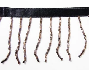 Beaded Fringes Antique Copper Bronze Glass Cut Beads Sewing Dance Lamp- 1 Yard - Picture 1 of 3