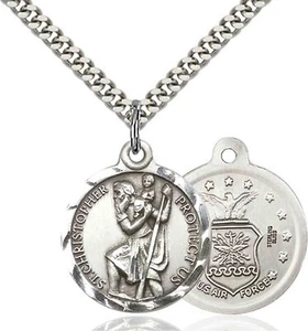 Sterling Silver St Christopher Protect Travelers Medal Pendant Necklace 24"Chain - Picture 1 of 5