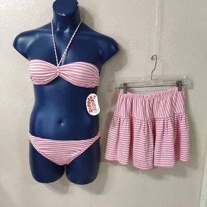 Traje de baño Dippers California vintage 3 piezas - talla 7 rosa blanco rayas 5270 - Imagen 1 de 12