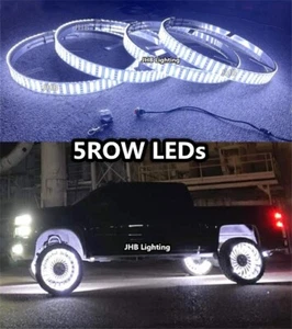 17.5" 5ROW PURE WHITE IP68 Car Truck Vehicle LED Wheel Rings Lights Set of (4) - Picture 1 of 11