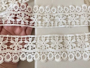 2 Yards Off White Embroidery Crochet Fringe Trim /Sewing/Craft/Belt/2.5" Wide - Picture 1 of 16
