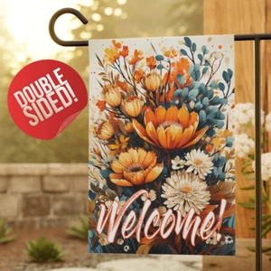 Fall Welcome Garden Flag, Flower Floral, Modern Farmhouse Decor, Old Country Mom - Picture 1 of 13