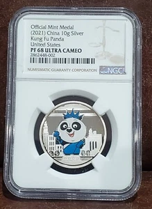 2021 NGC PF 68 CHINA 10g Silver "KUNG FU PANDA-MINT MEDAL- U.S." Ultra Cameo - Picture 1 of 1