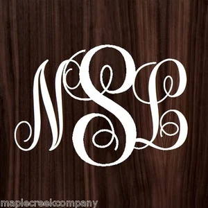 Three Initial Classic Monogram Decal ~ Choose Size & Decal Color GREAT GIFT IDEA - Picture 1 of 1