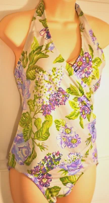 women's Isaac Mizrah Live one piece swimsuit size 14 floral mulsti-color nylon — 第 1/4 张图片