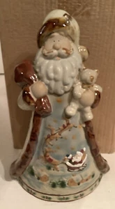 Stoneware Santa Figure Glazed Bisque Old World Santa And Reindeers Winter Scene - Picture 1 of 10