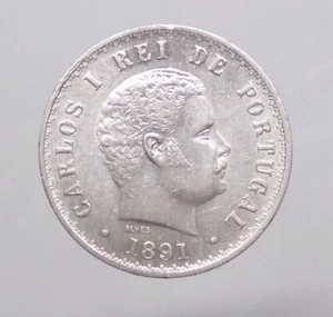 Portogallo 500 re 1891 D. Carlos I argento KM#535 XF/AUNC - Foto 1 di 2