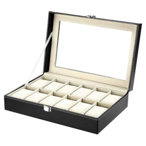 12 Mens Grids Watch Display Case Watch Box Collection Storage Holder Box New- - Picture 1 of 6
