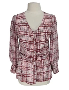 PERSEPTION CONCEPT Women Size M Button Up Blouse Jersey Red Long Sleeve 321P - Picture 1 of 6