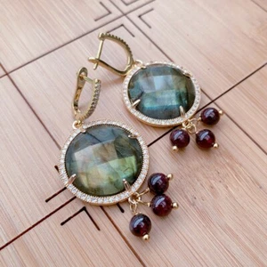 Pendientes colgantes de piedra natural labradorita granate gemas joyería de piedra - Imagen 1 de 6